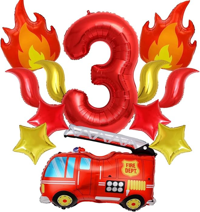 Firefighter Birthday Party Decorations \u2013 13PCS Fire Truck & Flame Balloons Set with Stars, S... | Amazon (US)