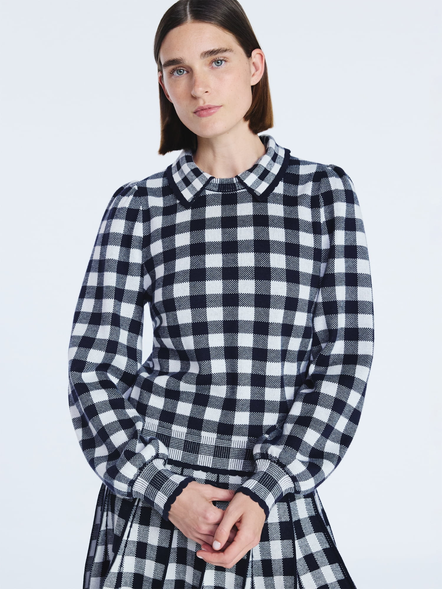 Free Assembly Women's Collared Sweater with Long Puff Sleeves, Midweight, Sizes XS-XXL | Walmart (US)