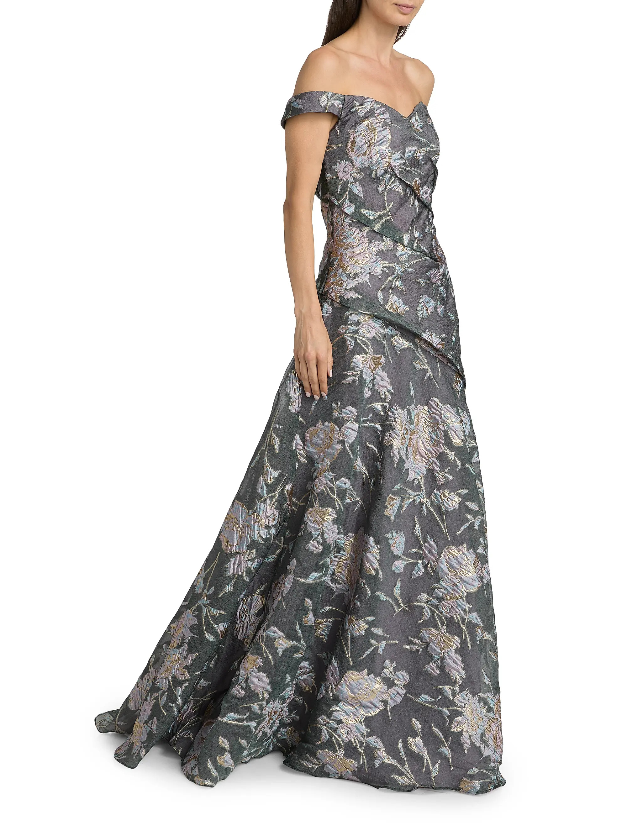 Floral Fil Coupé Bias Off-the-Shoulder Gown | Saks Fifth Avenue