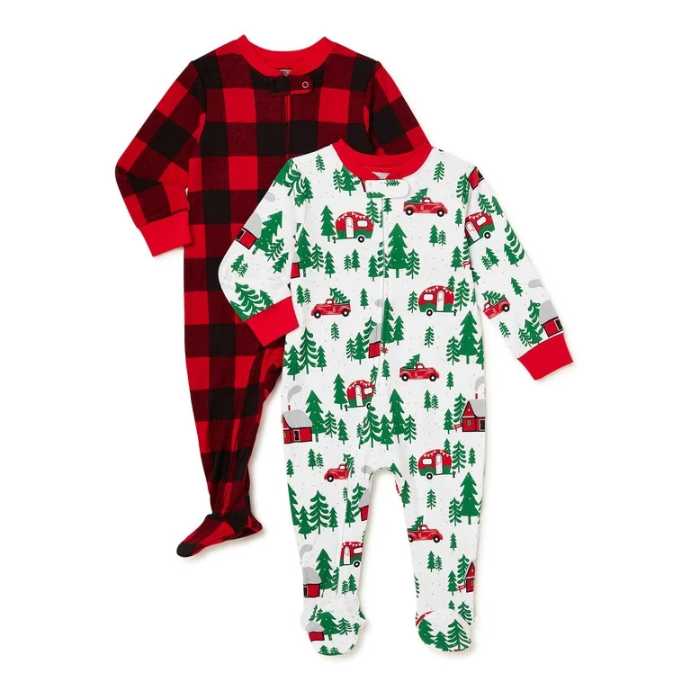 Holiday Time Baby Christmas Cotton Pajamas Sleep and Play, 2-Pack, Sizes 0/3M-6/9M | Walmart (US)