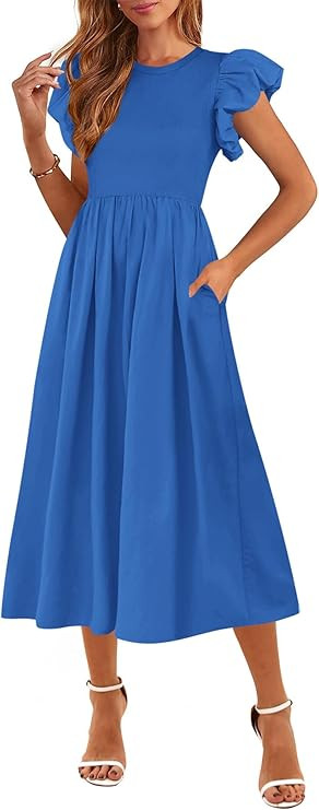 CFLONGE Women's Spring Short Puff Sleeve Summer Dresses for Women 2025 High Waist Casual Flowy A ... | Amazon (US)