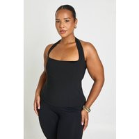 boohoo Women's Plus Halter Neck Corset Top in Black | Size: 12 | Polyurethane/Bengaline | boohoo (US & Canada)