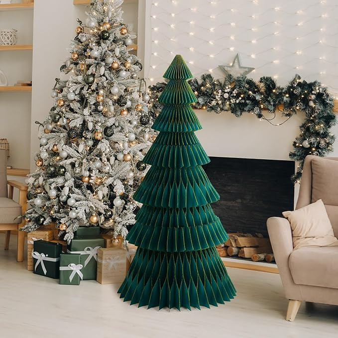 3.94ft ×10inch Honeycomb Paper Christmas Trees Dark Green Large 3D Honeycomb Christmas Trees Gli... | Amazon (US)