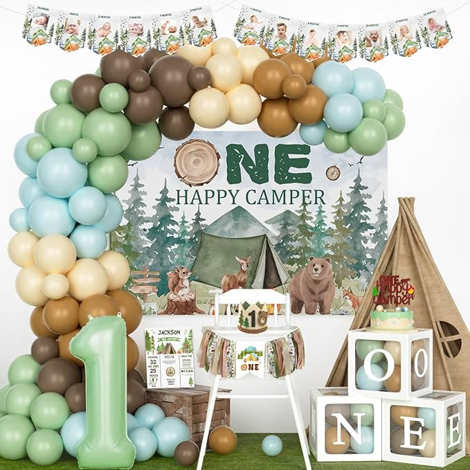 One Happy Camper Birthday Decorations, First Birthday Decorations, Camping 1st Birthday Party Dec... | Amazon (US)