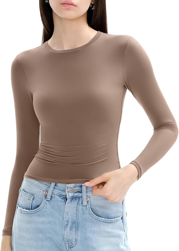 Women's Long Sleeve Shirts Crew Neck Slim Fit Going Out Tops Basic Tees Barely There Collection | Amazon (US)
