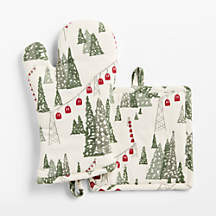 Winter Gondola Organic Cotton Oven Mitt and Pot Holder Set | Crate & Barrel | Crate & Barrel