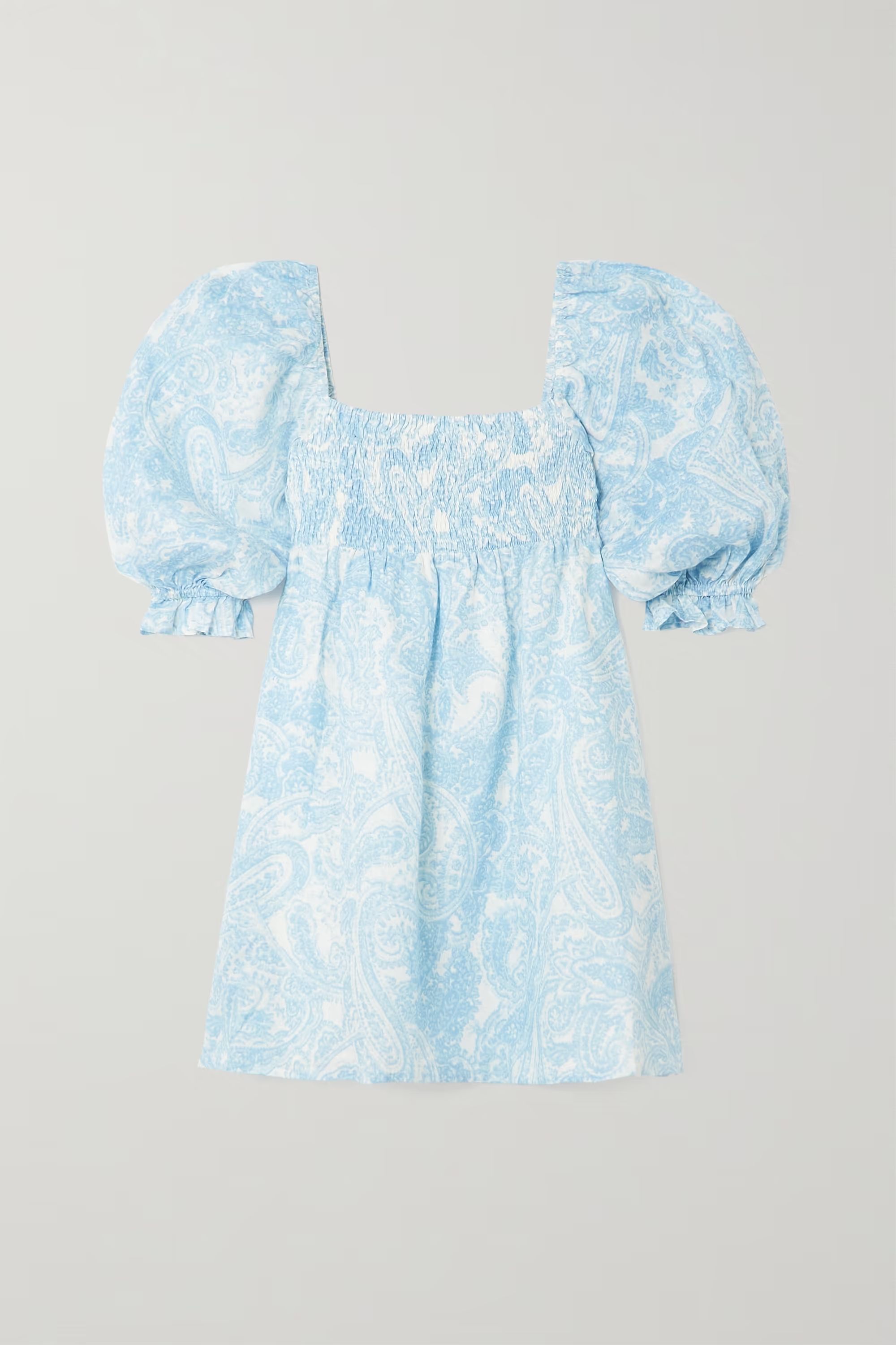 + NET SUSTAIN Calista shirred paisley-print linen mini dress | NET-A-PORTER (US)