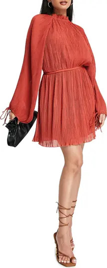 ASOS DESIGN Long Sleeve Plissé Minidress | Nordstrom | Nordstrom