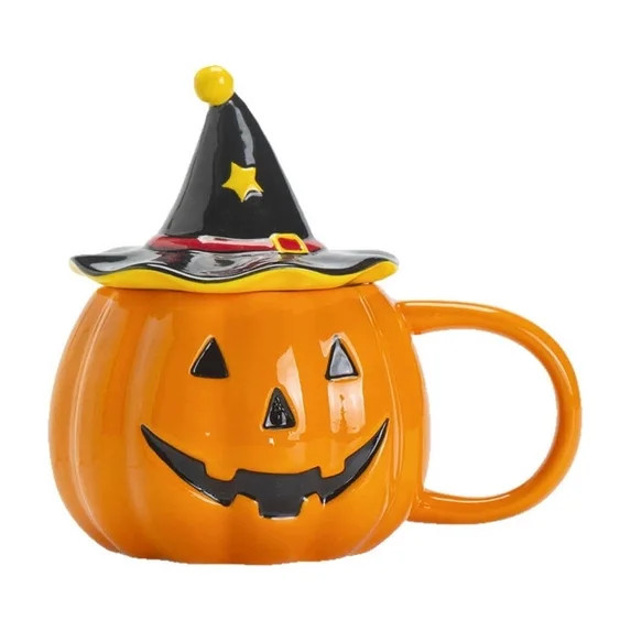Muecwrye Cute Halloween Pumpkin Mug with Lid, 320ml Ceramic Coffee Cup, Heat-Resistant Handle, Pe... | Walmart (US)