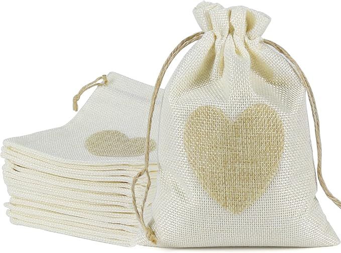 HRX Package 20pcs Beige Burlap Gift Bags 5x7 inches, Cute Fabric Heart Favor Pouches with Drawstr... | Amazon (US)