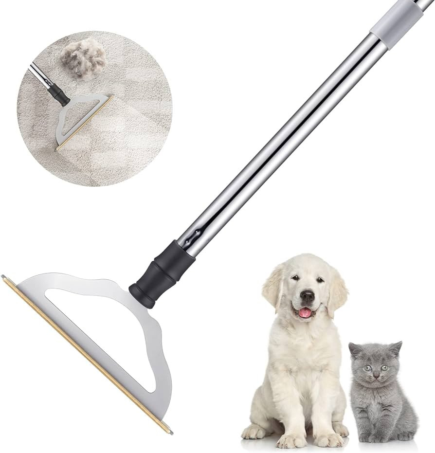 47“ Adjustable Long Handle Carpet Rake Pet Hair Remover, Reusable Large Metal Lint Remover Brus... | Amazon (US)