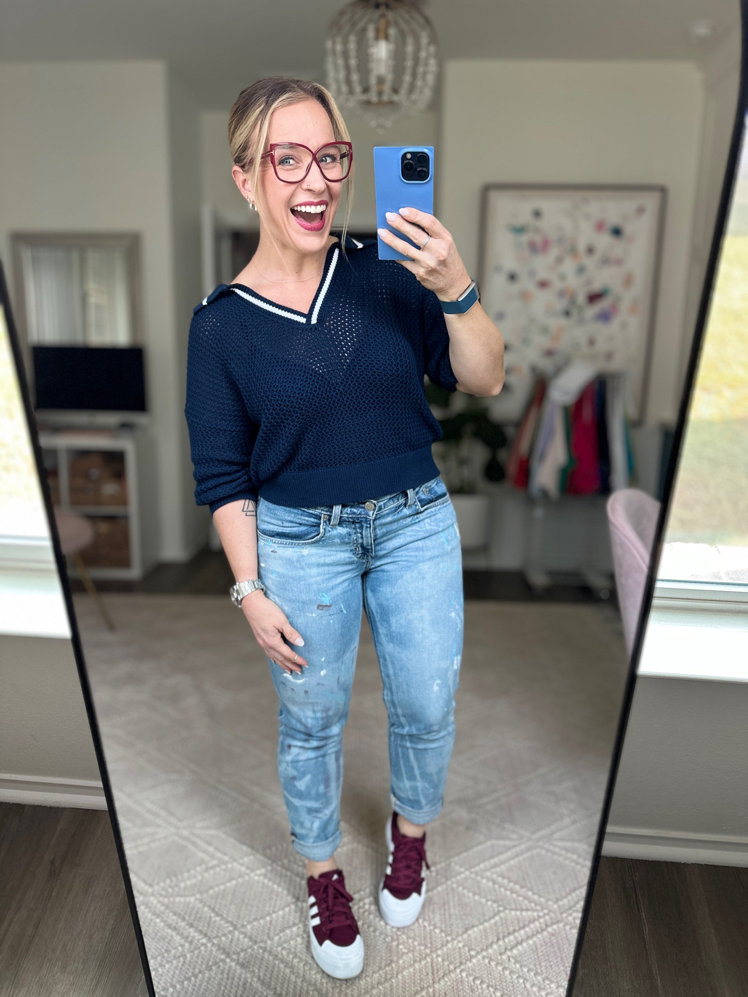 Soft white and French navy top, painter pants, and burgundy shoes for this work outfit! 

#houseofcolour #hoc #houseofcolourpflugerville #houseofcolourusa #coloranalysis #houseofcolouraustin #hocsummer 

#LTKStyleTip #LTKShoeCrush #LTKWorkwear