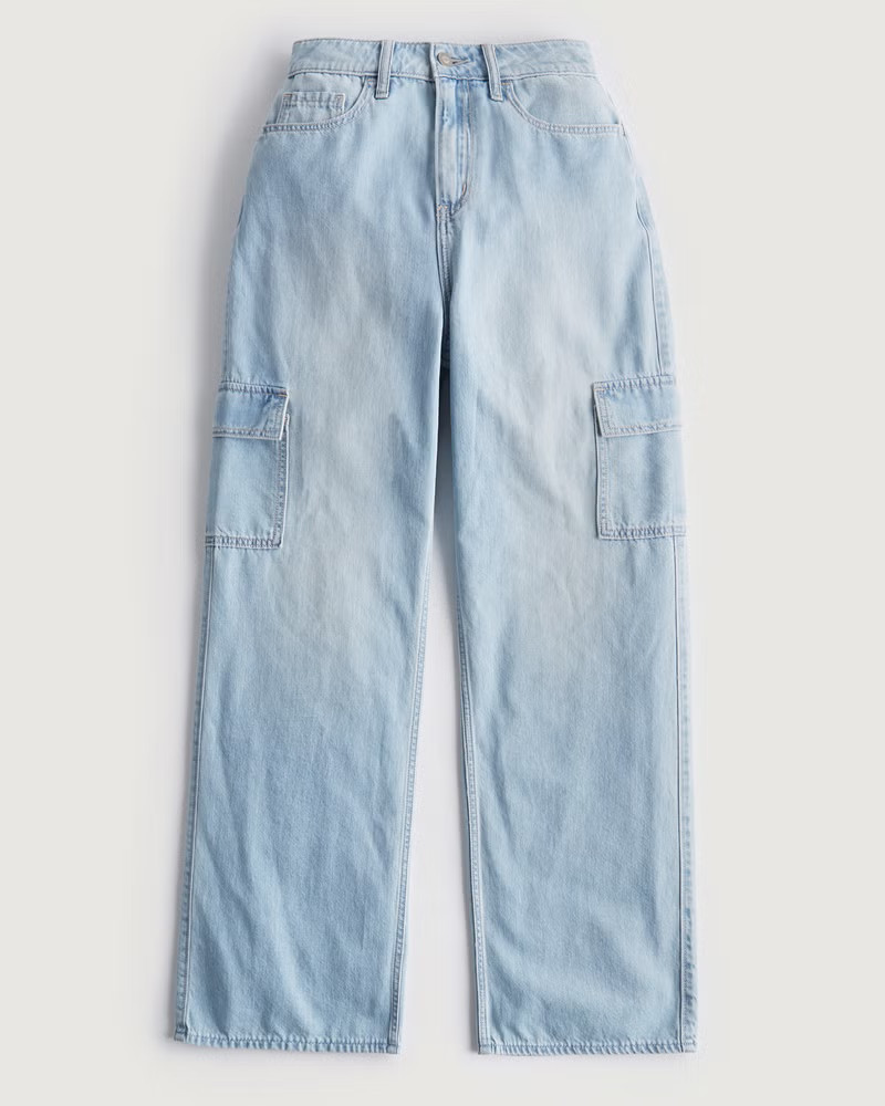 Highest Rise Light Wash Vintage Baggy Cargo Jeans | Hollister (US)