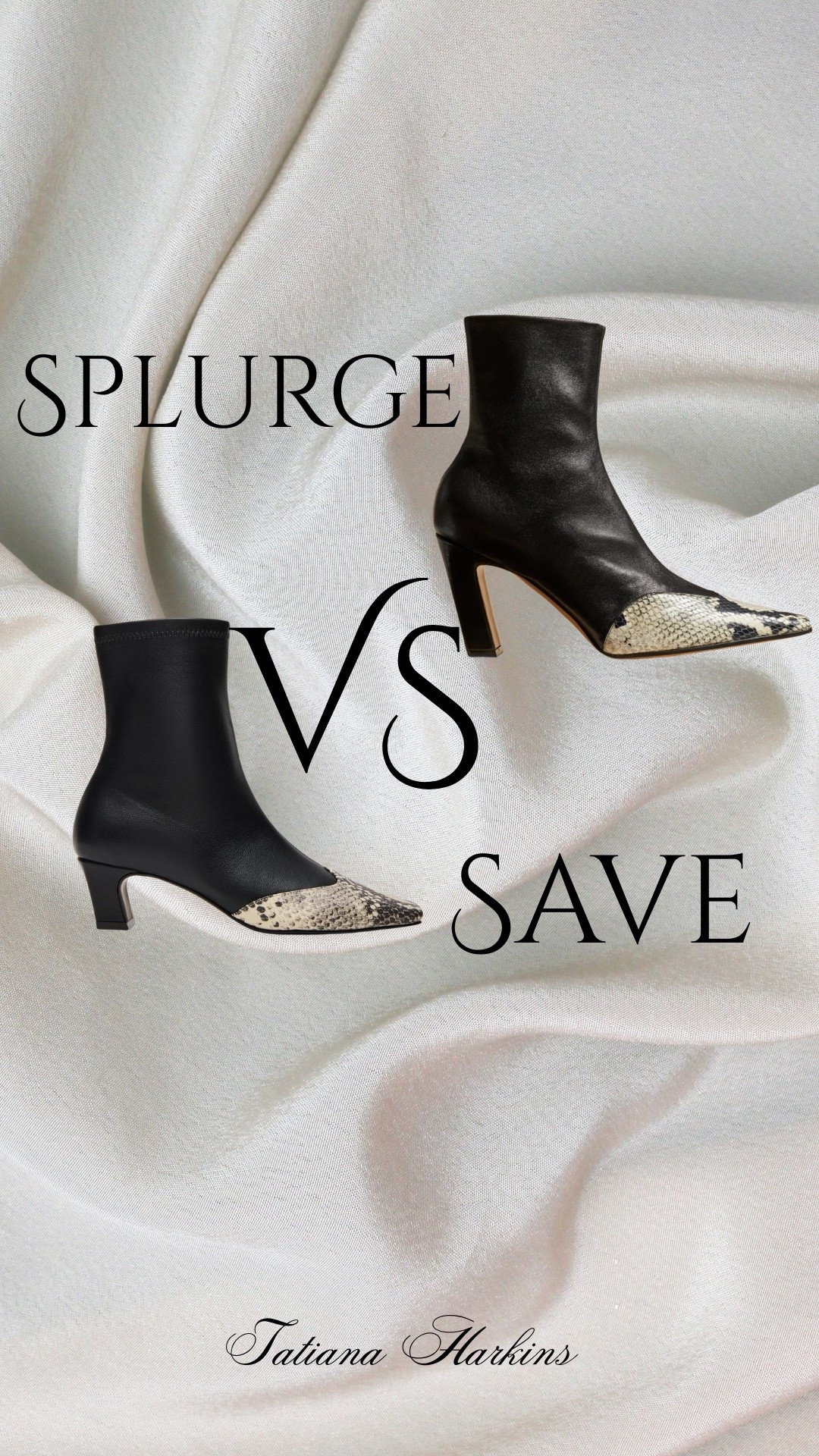 Splurge Or Save ? 
Some items worth every penny but some rather short trends can be “designer look a like” 🔥For example these booties! 
Totally just got a pair with higher heel. 
Even though Khaite shoes worth every penny I would invest into more of a classic style from them. They are extremely comfortable and soft. 
🔥Unless you prefer mostly bold and statement like pieces. And when going out, you want to make a loud appearance. 
All depends on your lifestyle. 😉
 🔔Subscribe for more style tips and fashion drafts.

#tatianaharkins#tatianastyle#stylwdbytatiana#trendybooties#shoestrends#fallboots#snakeprintboots

#LTKOver40 #LTKStyleTip #LTKU