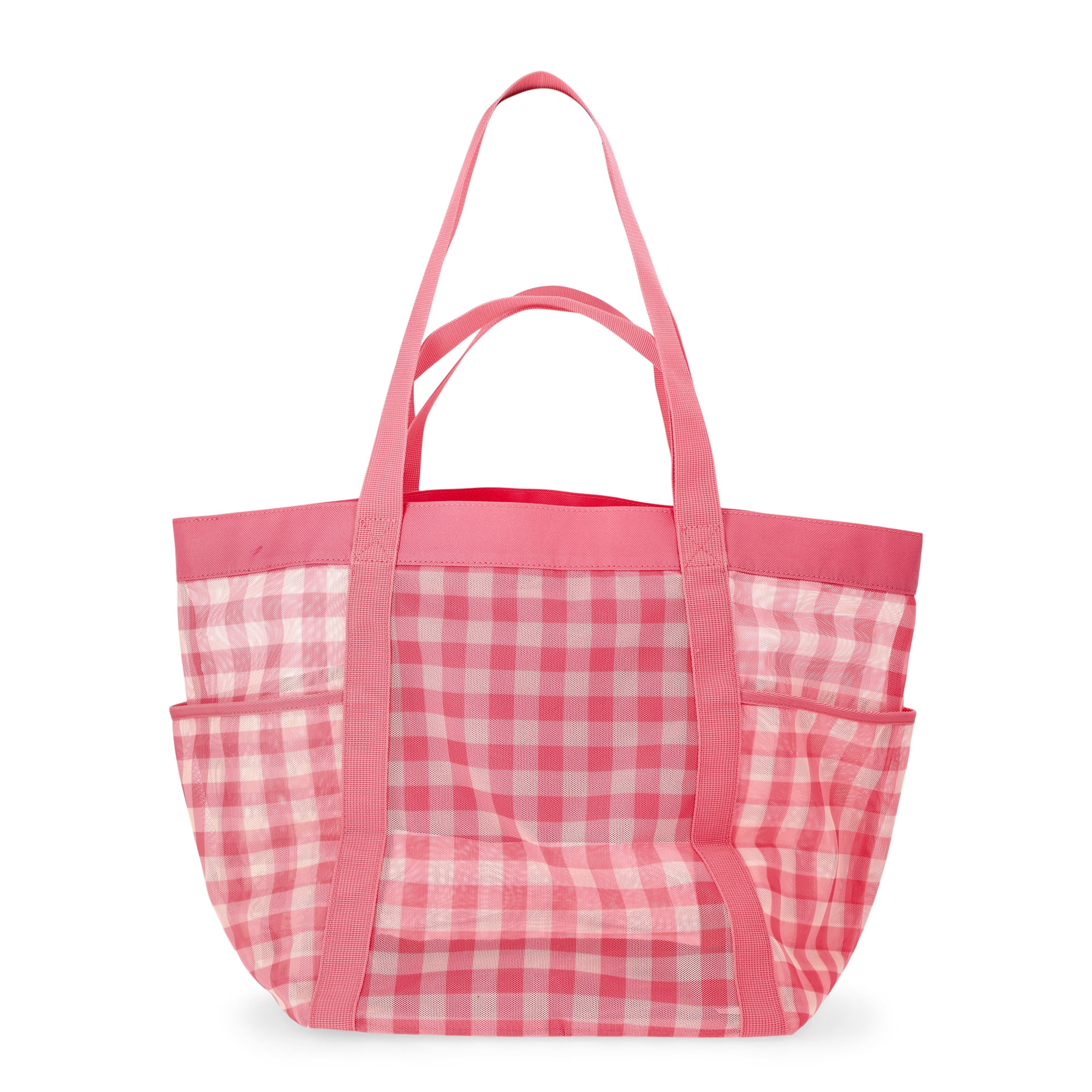 No Boundaries Women's Mesh Tote Bag, Peach Gingham | Walmart (US)