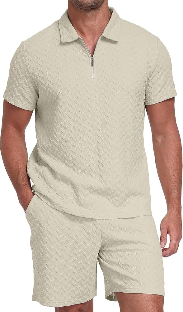QIXING Herren Sommer Set 2 Teilig Kurzarm Poloshirt mit 1/4 Rei\u00dfverschluss und Shorts, Herre... | Amazon (DE)
