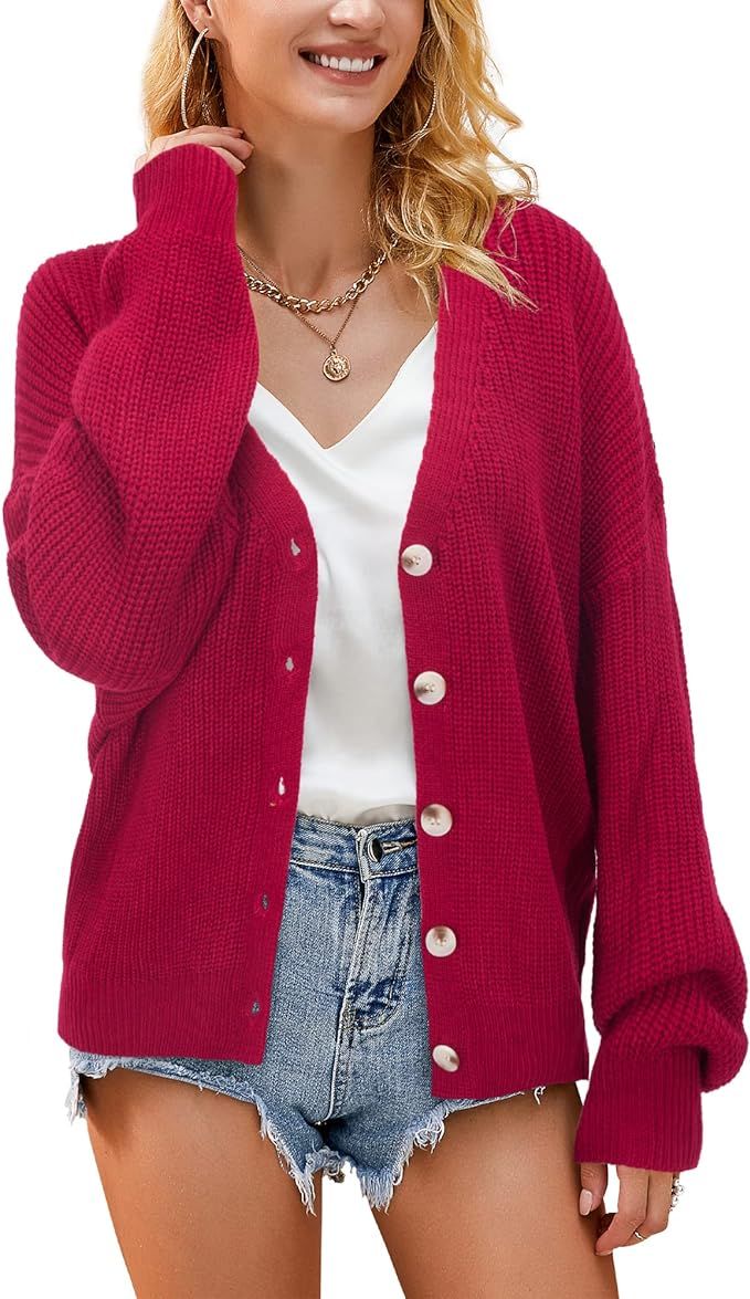 VOTEPRETTY Women's Long Sleeve Button Sweater Casual Knit Solid Cardigan | Amazon (US)