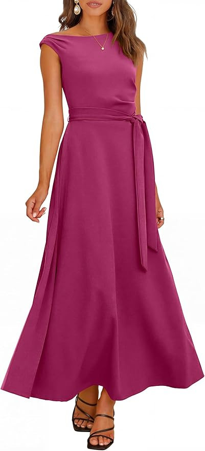 ANRABESS Women One Off Shoulder Wedding Guest Formal Dress Sleeveless Flowy Spring Summer Cocktai... | Amazon (US)