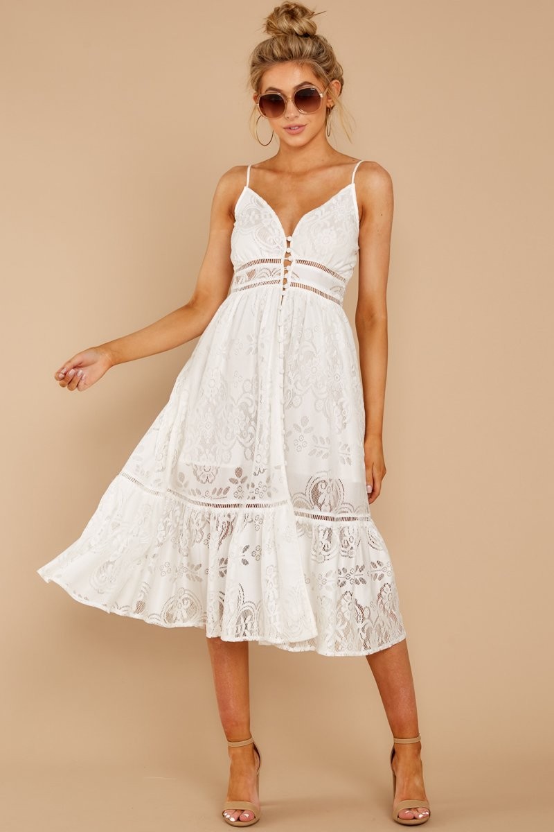 Hey Sister White Lace Midi Dress | Red Dress 