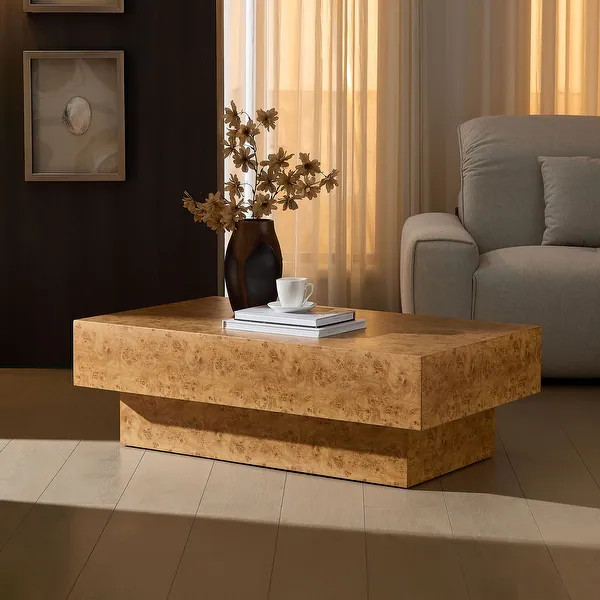 GDF Studio - Calera Mid-Century Modern Faux Burl Wood Coffee Table with Pedestal Base | Bed Bath & Beyond
