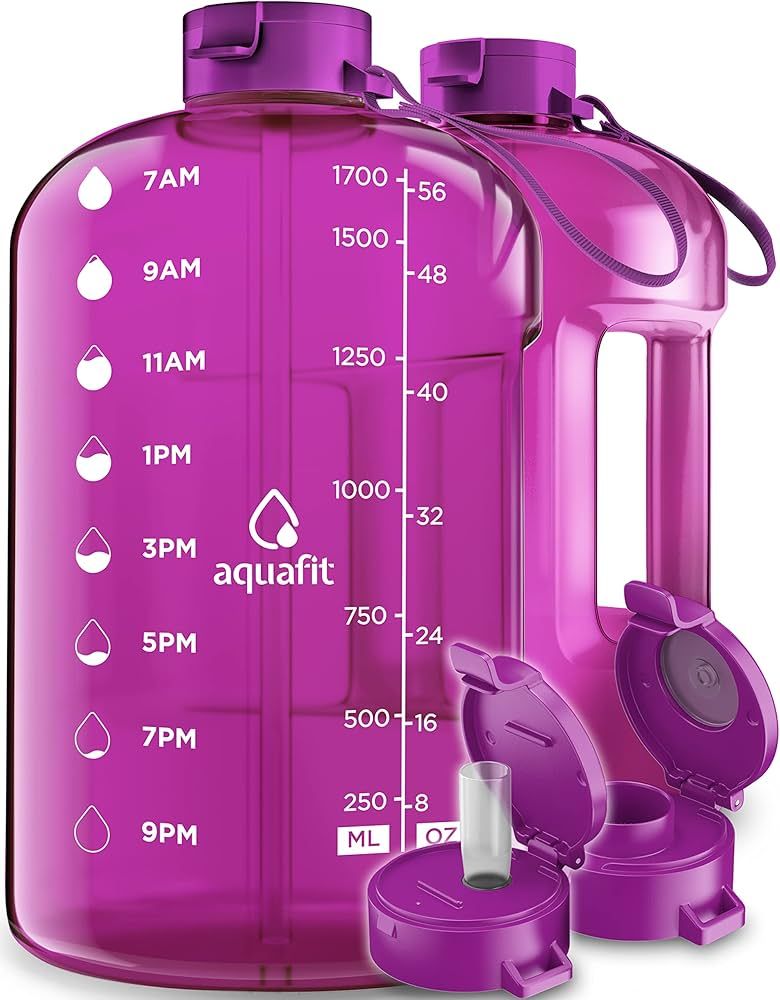 AQUAFIT Half Gallon Water Bottle With Times To Drink - 64 oz Water Bottle With Straw - Water Jug ... | Amazon (US)