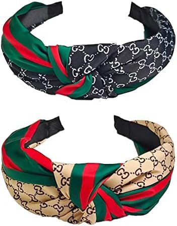 2 Pcs Top Knotted Headband for Women - Wide Elastic Head Band for Gift - Vintage Letter Printing ... | Amazon (US)