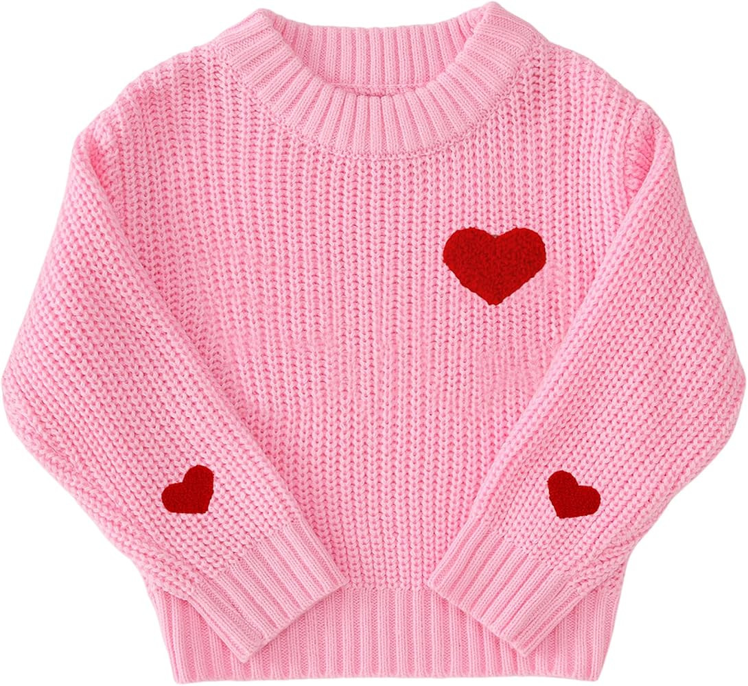 BOUTIKOME Valentines Day Sweater Toddler Baby Girl Boy Heart Shirts Embroidery Knit Tops Spring C... | Amazon (US)