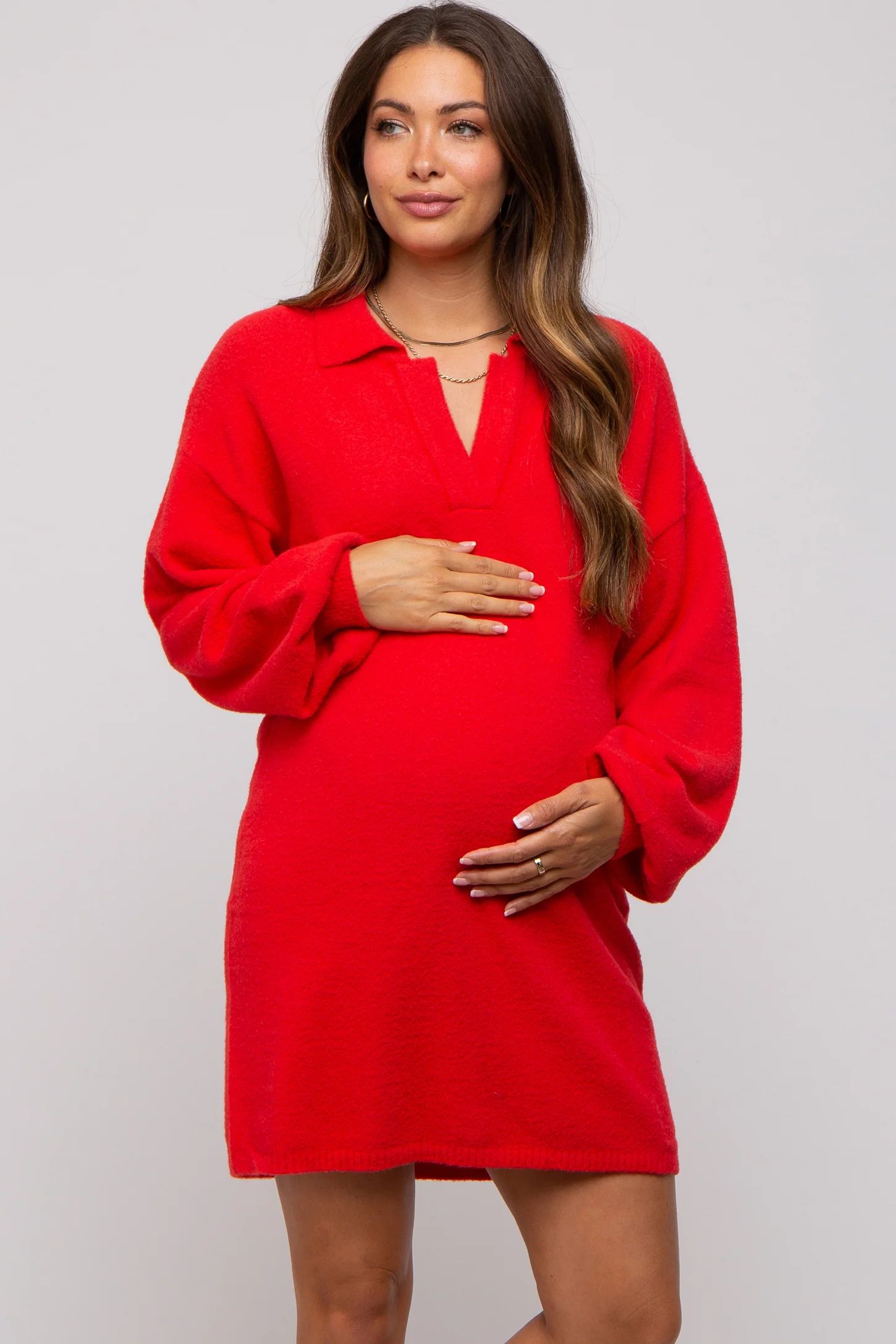 Red Maternity Mini Sweater Dress | PinkBlush Maternity