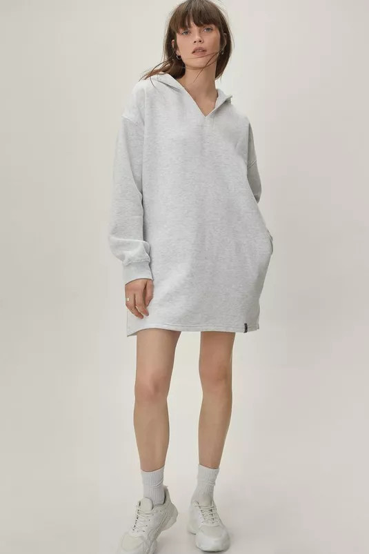 V Neck Hooded Oversized Sweatshirt Dress | Nasty Gal (US)