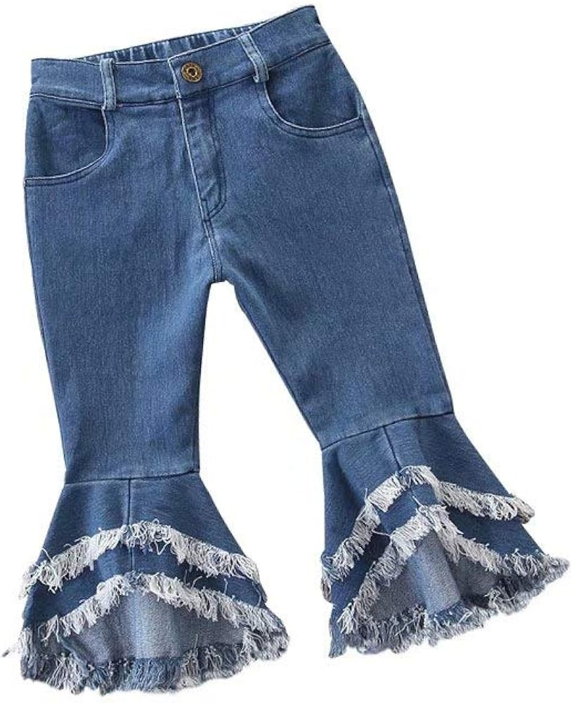 Baby Girls Bell-Bottom Ruffle Flare Jeans Skinny Pants | Amazon (US)