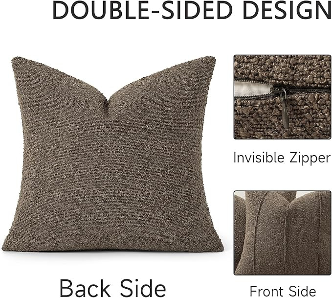 YCOLL Textured Boucle Throw Pillow Covers 20x20 Pack of 2 - Soft Neutral Striped Cushion Covers, ... | Amazon (US)