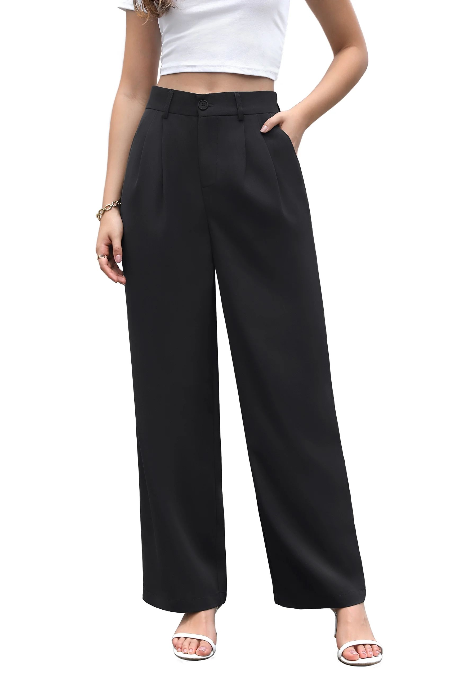 Uvplove Women's Work Trousers Loose Wide Leg Business Pants Breathable Suit Pants Black-M - Walma... | Walmart (US)