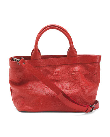 Made In Italy Leather Multi Skull Satchel With Hardware | TJ Maxx