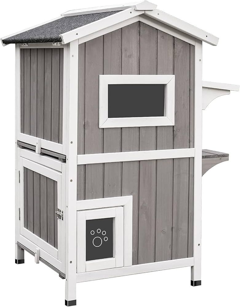 Outdoor Cat Shelter Weatherproof, Two Story Wooden Outside Feral Cat House with Openable Roof, Es... | Amazon (US)