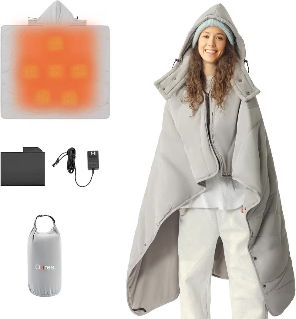 Ourea Wearable Heated Blanket with Hood, Portable Cordless Electric Blanket with 10000mAh Battery... | Amazon (US)