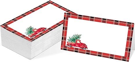 Table Place Card, Christmas Themed Tent Style Cards, Pack of 25 Half-Fold Reception Place Card, P... | Amazon (US)