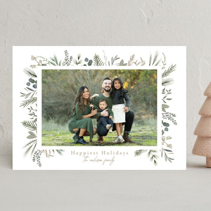"Greenery frame" - Customizable Holiday Photo Cards in Green by Susan Moyal. | Minted