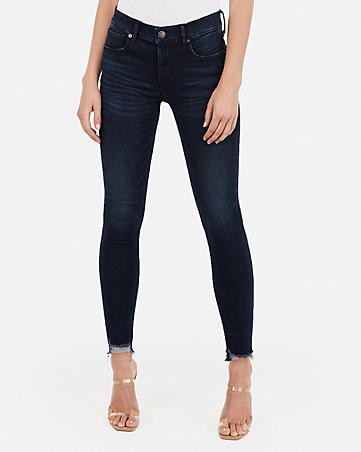 mid rise denim perfect raw hem ankle leggings | Express