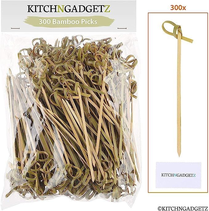 Bamboo Cocktail Picks - 300 Pack - 4.1 inch - With Looped Knot - Great for Cocktail Party or Barb... | Amazon (US)