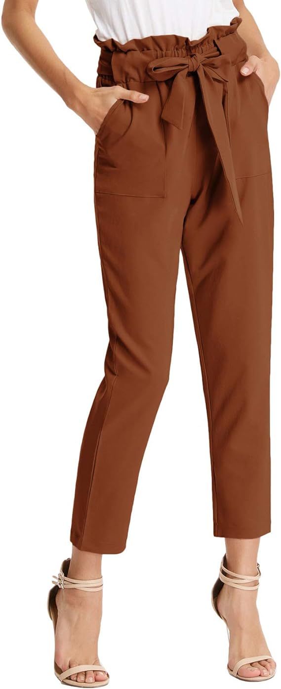 GRACE KARIN Women's Paper Bag Waist Pants Slim Fit Casual Office Pencil Pants | Amazon (US)