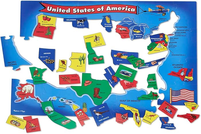 Melissa & Doug USA Map Floor Puzzle, 51 Jumbo Pieces, 2 x 3 Feet, Educational Geography Giant Puz... | Amazon (US)