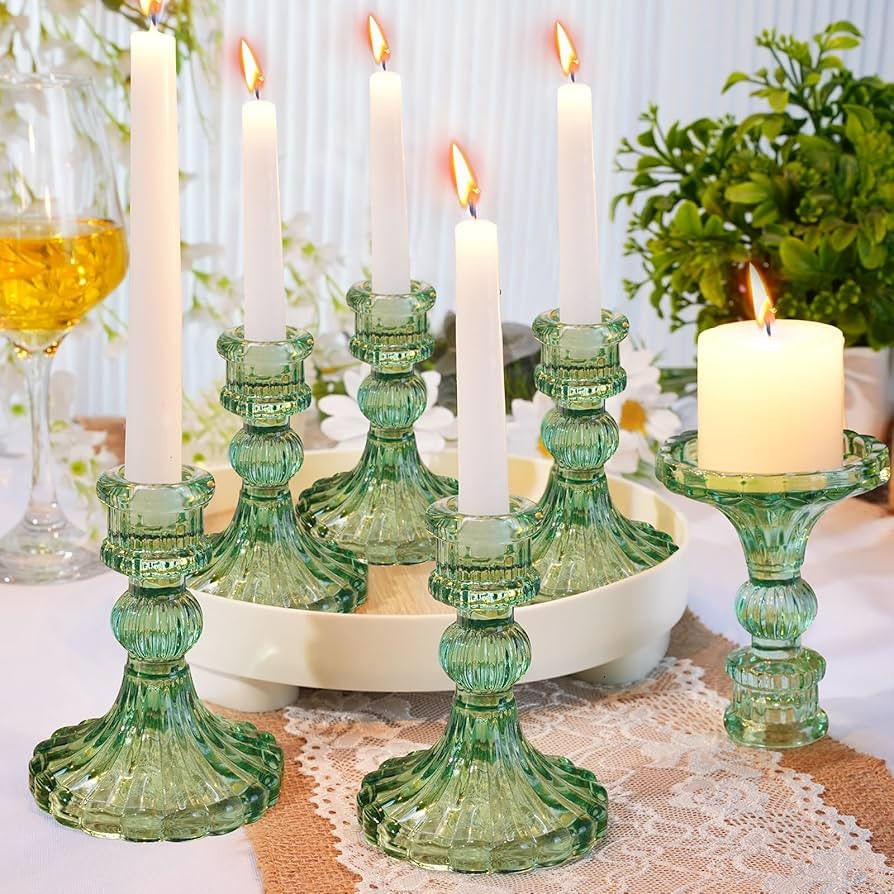 Maxcheck Set of 6 Clear Candlestick Holders Taper Glass Candle Holder Decorative Candle Stand for... | Amazon (US)