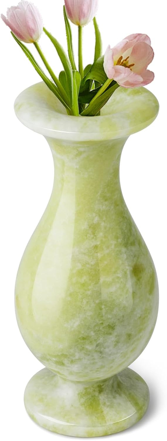 gemshan Jade Vase, Artistic Flower Vase for Home Decor, Coffee Table Centerpiece, Office Desk Ornament, Unique Gift for Women (Handcrafted Jade, Modern Design) | Amazon (US)