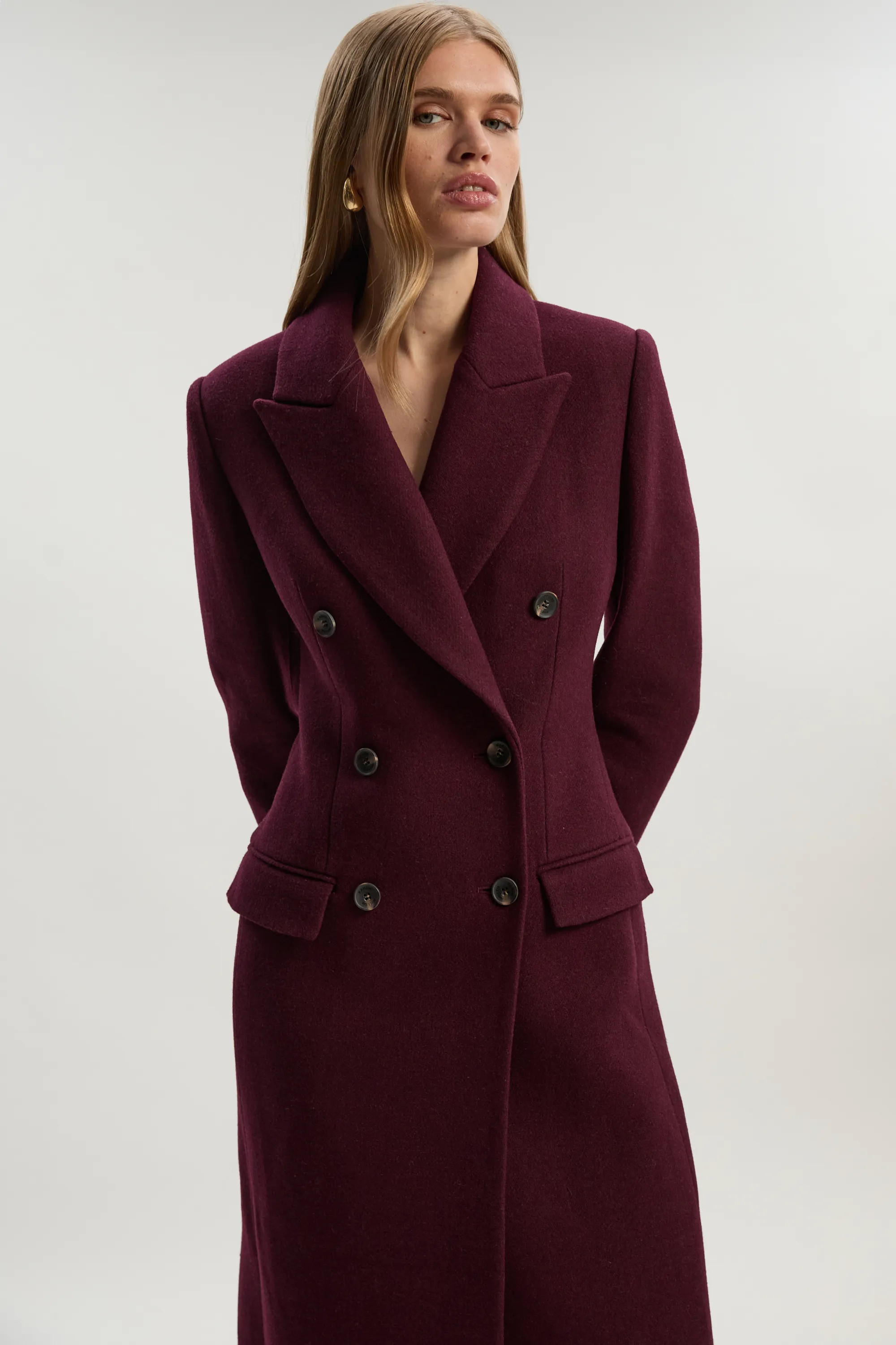 Wool Double Breasted Tailored Midi Coat | Karen Millen UK + IE + DE + NL
