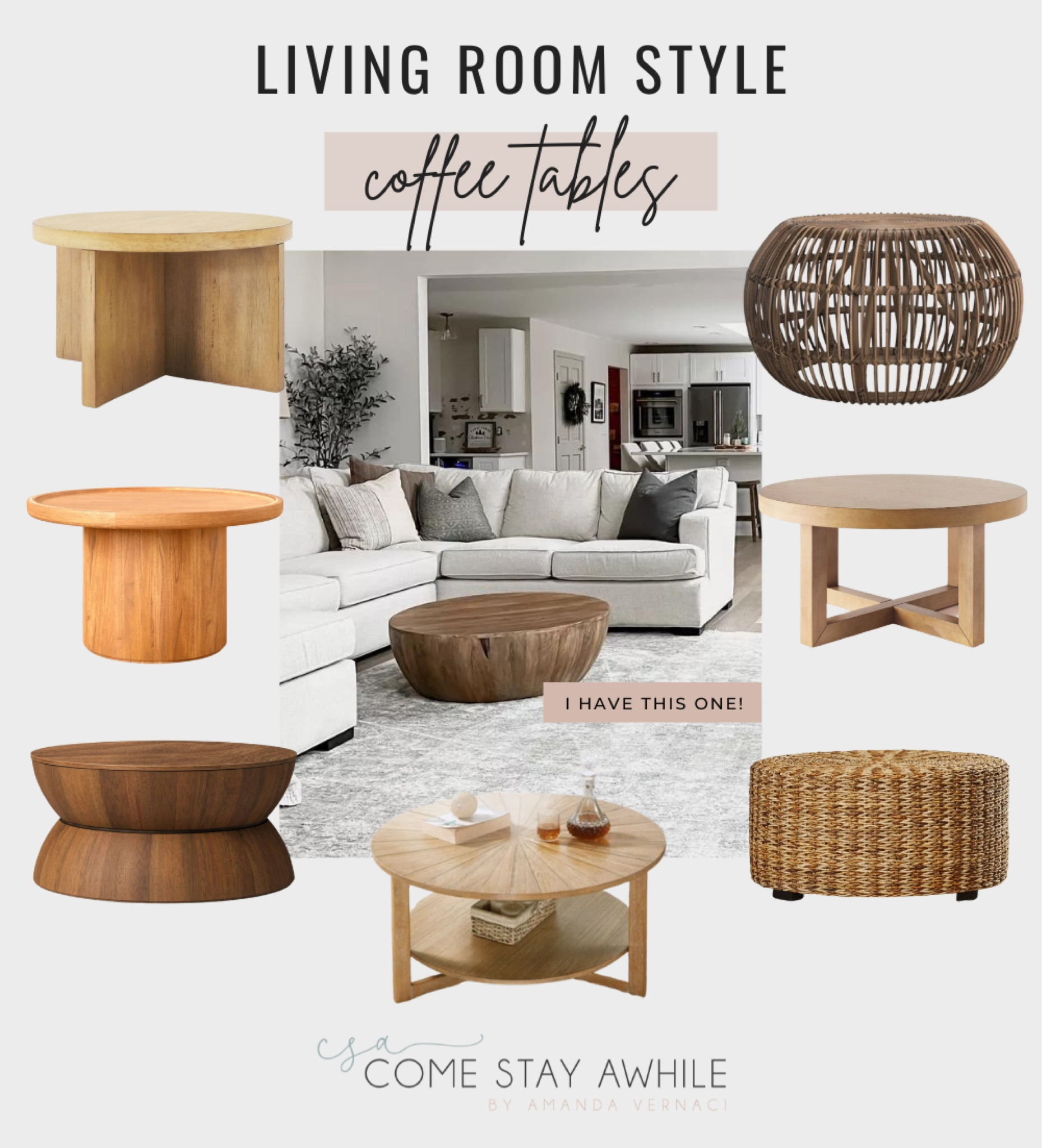 35.3 Round Coffee Table with 2-Tier Storage, Farmhouse Living