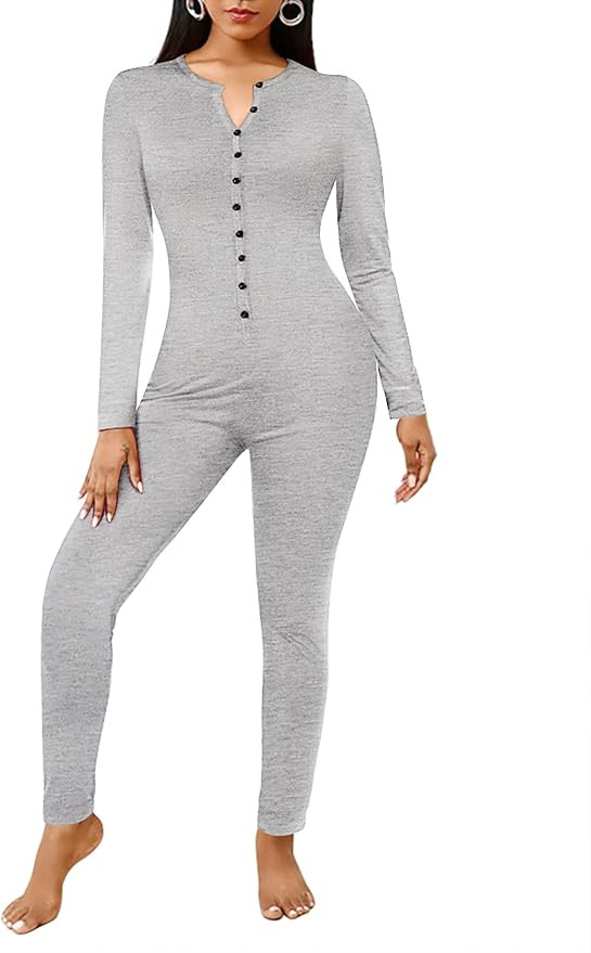 Ekouaer Womens Onesie Adult Button One Piece Pajama Long Sleeve Onesie Pajamas Jumpsuit Sleepwear... | Amazon (US)