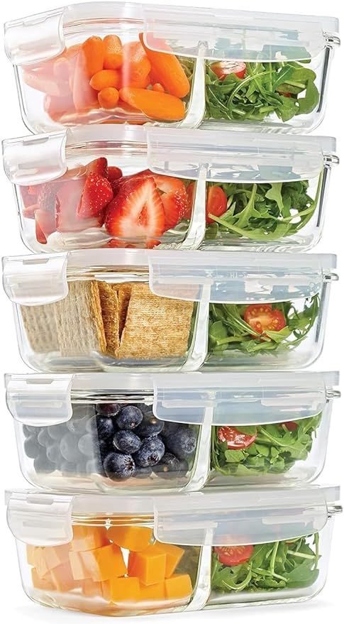 PrepNaturals 5 Pack Glass Food Storage Containers with Lids - Glass Meal Prep Containers - Dishwa... | Amazon (US)