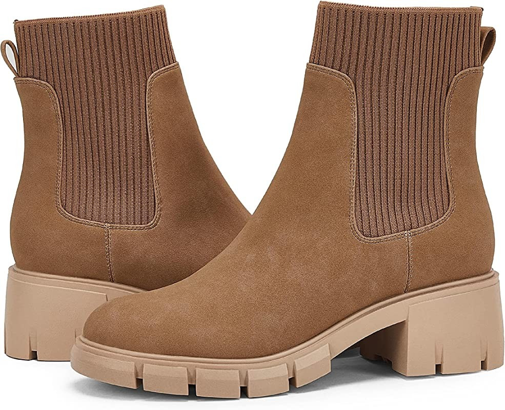 Womens Platform Ankle Boots Elastic Chunky Block Heel Chelsea Booties Lug Sole Non-Slip Combat Sh... | Amazon (US)