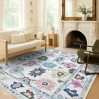 Colorful Oushak Rug, Modern, Vintage, Turkish, Eclectic, Floral, Pastel, Washable, Large Area Rug... | Amazon (US)
