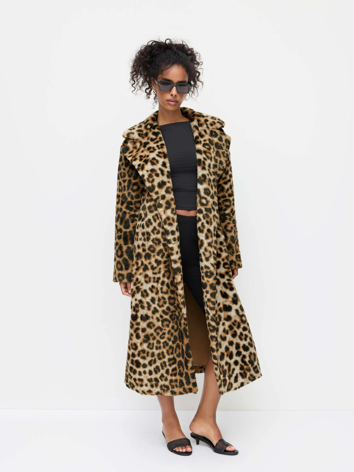 Oversized Leopard Notched Collar Button Faux Fur Longline Coat | Cider